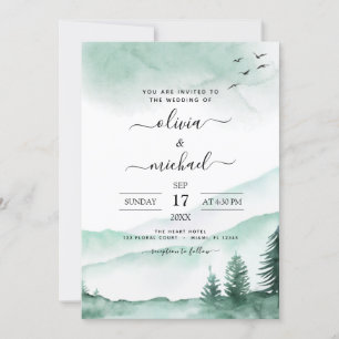 Bergrijke Waterverf Greenery Wedding Invita Kaart