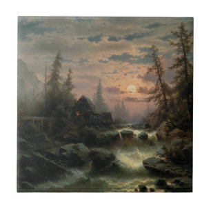 Bergstroom in het maanlicht - Albert Rieger Tegeltje