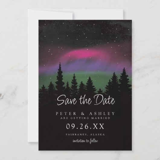 Bergtop Noorderlicht Trouwkaart Save the Date (Voorkant)
