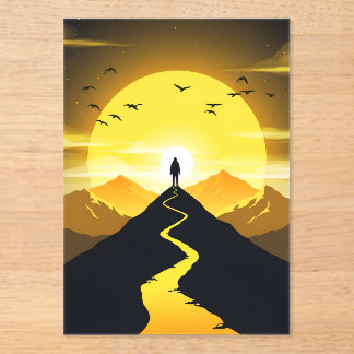 Bergtop Silhouet met een kronkelend pad Acryl Uitnodigingen