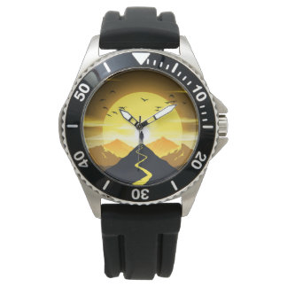 Bergtop Silhouet met een kronkelend pad Horloge