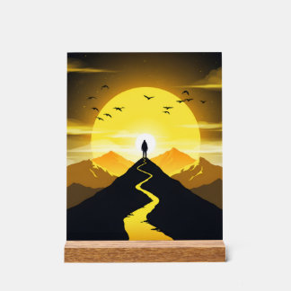 Bergtop Silhouet met een slingerend voetstuk Acryl Bord
