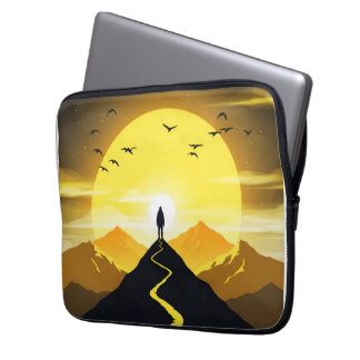 Bergtop Silhouet met een slingerend voetstuk Laptop Sleeve