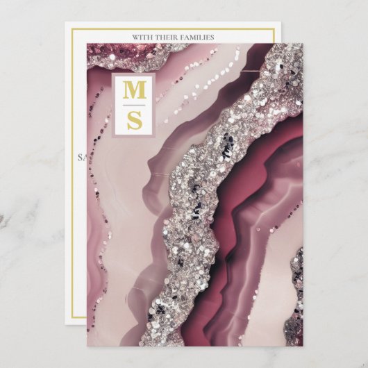 *~ Bergundy Maroon QR AR66 Agate RSVP Bruiloft Kaart (Voorkant / Achterkant)