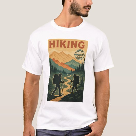 bergwandeling - Retro wandelpad T-shirt (Voorkant)
