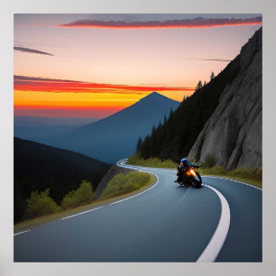 Bergweg Bikerscène voor motorliefhebbers Poster