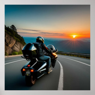Bergweg Ritscène voor motorliefhebbers Poster