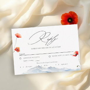 Bergweide Zomer Papavers Huwelijksmaal RSVP Kaartje