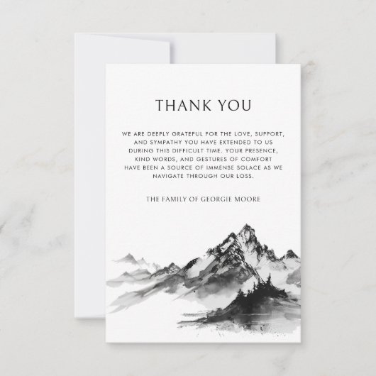 Bergwoud Zwart Begrafenis Sympathie Memorial Bedankkaart (Voorkant)