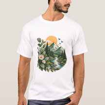 Bergzonsondergang Bloemrijke Natuur T-Shirt