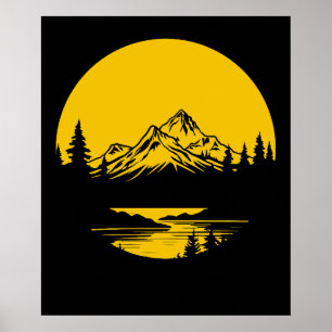Bergzonsondergang Buiten Natuur Silhouet Poster