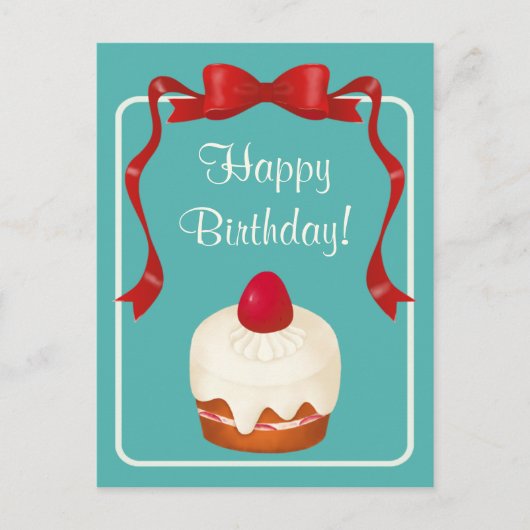 Beribboned Briefkaart van de Cake van de Aardbei (Voorkant)