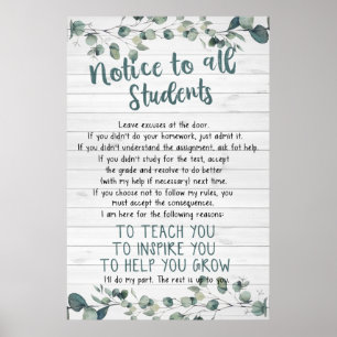 Bericht aan alle studenten Poster voor klaslokaal