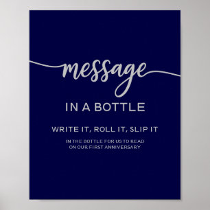 Bericht in een fles Elegant Navy Blue Zilveren Bor Poster