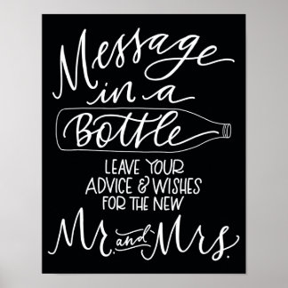 Bericht in een fles Trouwbord - Zwart Poster