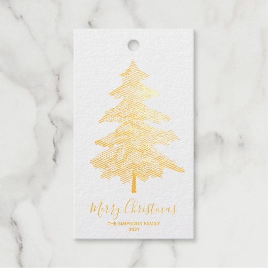 Bericht over Elegant Golden Kerstboom Foto Cadeaulabels (Voorkant)