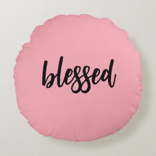 Bericht Sjabloon Licht Roze & Zwart Buffalo Plaid Rond Kussen