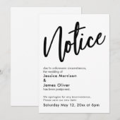 Bericht zwart wit uitgestelde bruiloft aankondigin kaart (Voorkant / Achterkant)