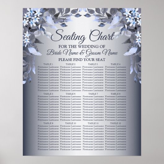 Berichten bij de marine Blue Floral Silver Grey El Poster (Voorkant)