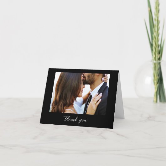 Berichten foto Black Elegant Script Minimalist Bedankkaart (Voorkant)