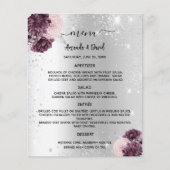 Berichten Menu Silver Bogundy roze bloemen (Voorkant)