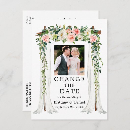 Berichten met roze witte kleur veranderen de datum briefkaart (Voorkant / Achterkant)