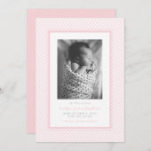 Berichten over de geboorte van roze gingham aankondiging (Voorkant / Achterkant)