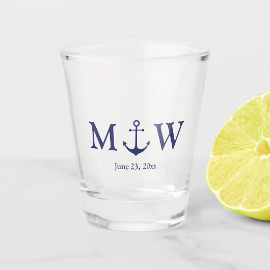 Berichten over zeemansblauw marinemonogram shot glas (Voorkant)