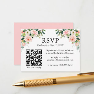 Berichten Waterverf Roze Floral QR RSVP Informatiekaartje