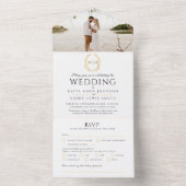 Berichten zwarte gouden witte ovaal monogram foto all in one uitnodiging (Binnen)