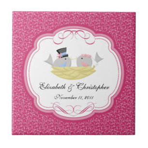 Berichtenbride Groom Birds Keepslag Tiles Pink Tegeltje