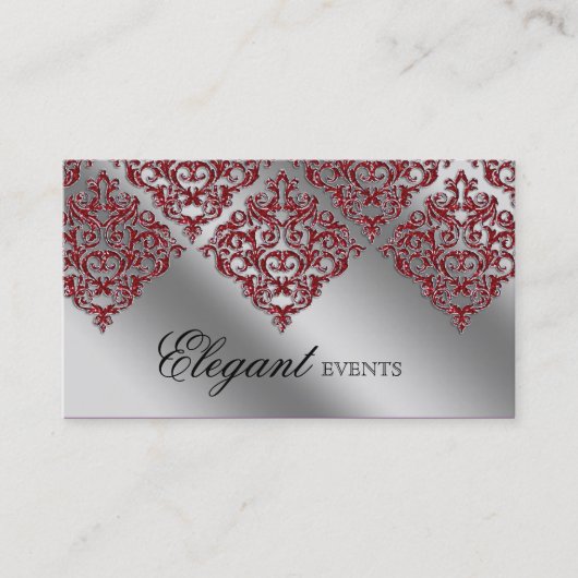 Berichtenevenspanner Damask Red Sparkle Silver Visitekaartje (Voorkant)