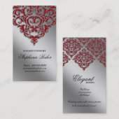 Berichtenevenspanner Damask Red Sparkle Silver Visitekaartje (Voorkant / Achterkant)