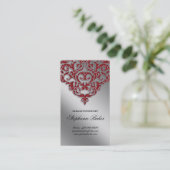 Berichtenevenspanner Damask Red Sparkle Silver Visitekaartje (Staand voorkant)