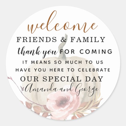 Berichtenherfstpompoen bedankt u ronde sticker (Voorkant)