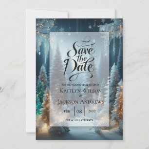 Berijpte dennen in winterglans bruiloft save the date