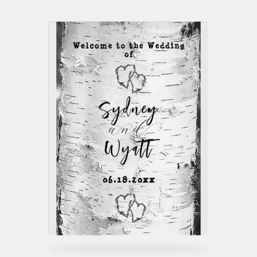 Berk Bark Tree Hearts Bruiloft Welkomstbord Acryl Bord (Voorkant)