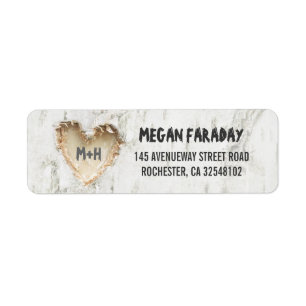 Berk boom gesneden hart rustiek etiket