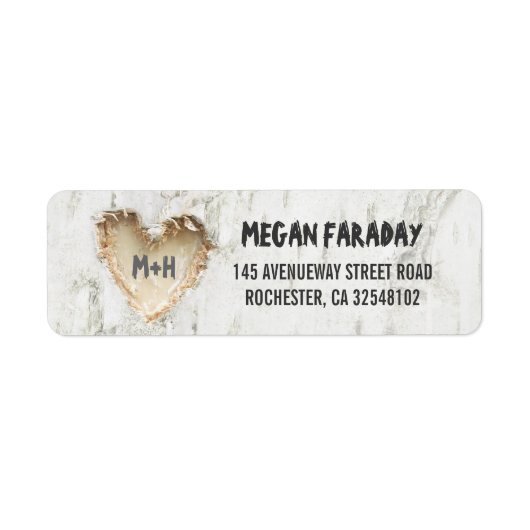 Berk boom gesneden hart rustiek etiket (Voorkant)