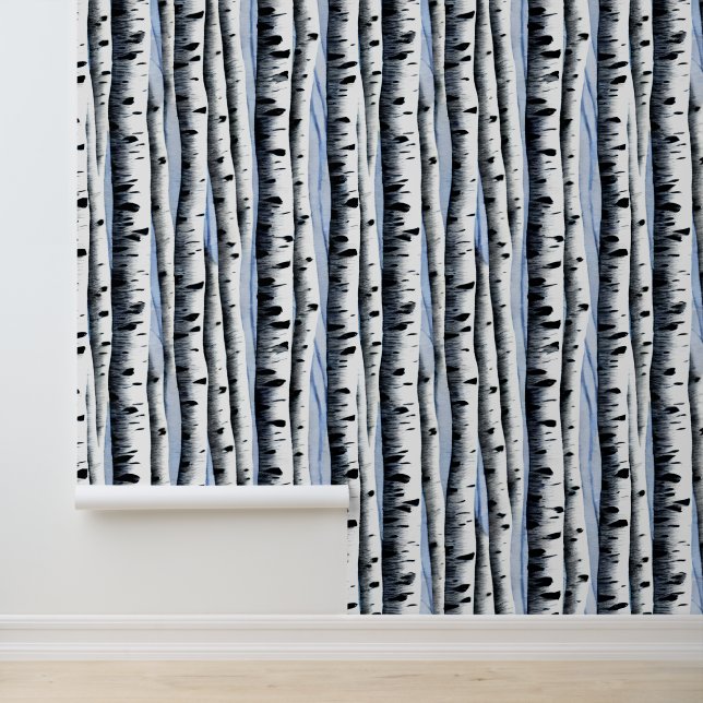 Berkbomen waterverf bospatroon bos behang (Applicatie)