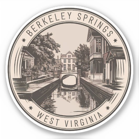 Berkeley Springs West Virginia Illustratie Badge Sticker (Voorkant)