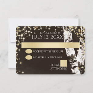 Berken Bomen en Sparkle Bruiloft RSVP Kaartje