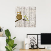 Berken Bomen met Uil Poster (Thuiskantoor)