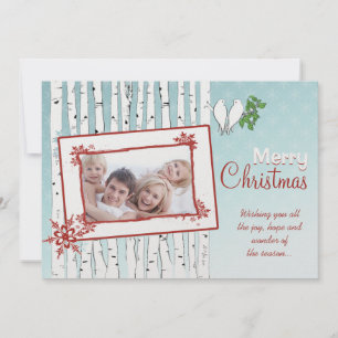 Berken Bomen Witte Vogels Rood Vrolijk Kerstfeest Feestdagenkaart