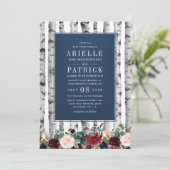 Berken Navy Blue Bourgondische bruiloft uitnodigin Kaart (Staand voorkant)