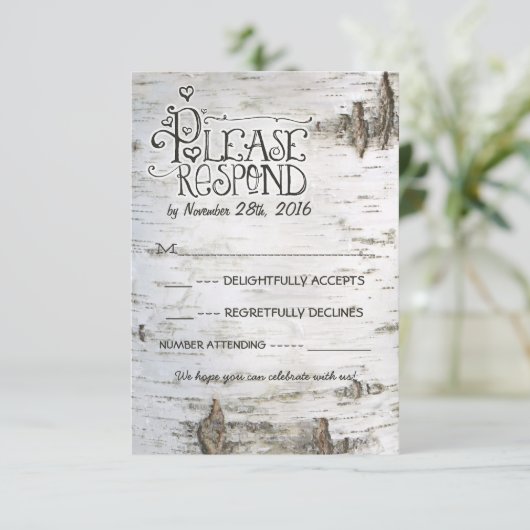 berkenbast bruiloft RSVP (Staand voorkant)