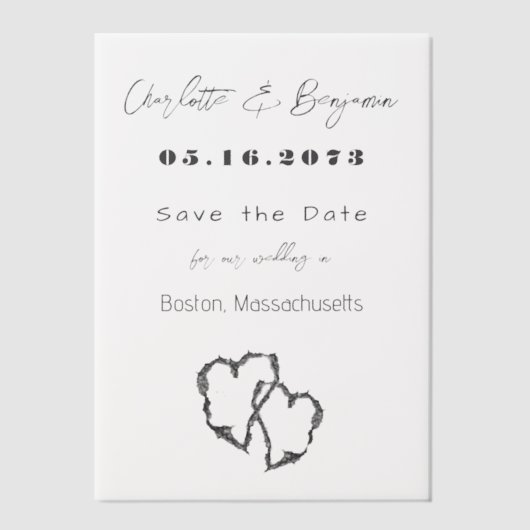 Berkenbast gebeeldhouwde harten bruiloft Vellum Ka Vellum Uitnodigingen (Voorkant)