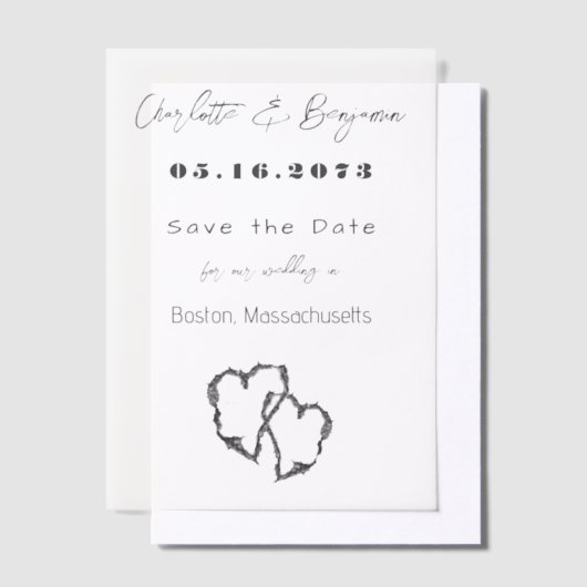 Berkenbast gebeeldhouwde harten bruiloft Vellum Ka Vellum Uitnodigingen (Offset)