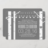 Berkenbomen Hart & String Lights Huwelijksuitnodig Kaart (Voorkant / Achterkant)