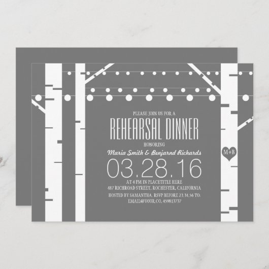 Berkenbomen Hart & String Lights Repetitie Diner Kaart (Voorkant / Achterkant)